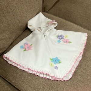 Floral White Hooded Kids Poncho 18 months Easter & Spring